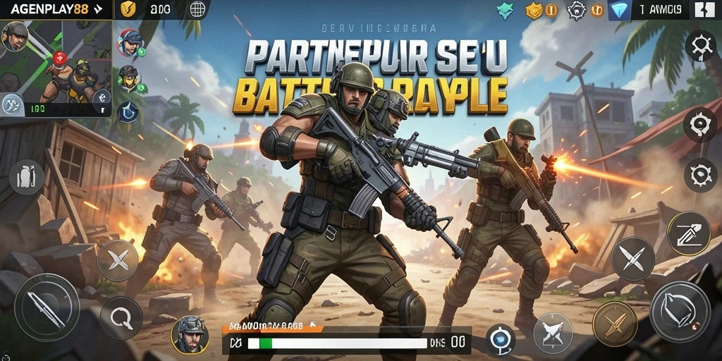 Tangkapan layar AGENPLAY88 menampilkan aksi seru dalam pertempuran Battle Royale.