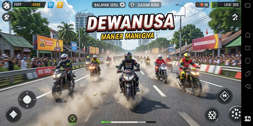 Screenshot dari gameplay balapan mendebarkan DEWANUSA.
