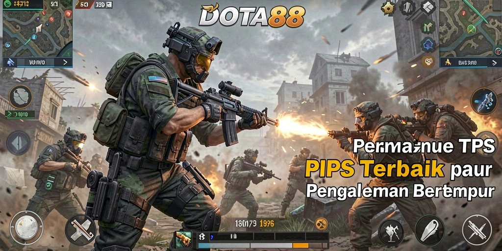 Tampilan gameplay DOTA88 yang penuh aksi dalam mode TPS.
