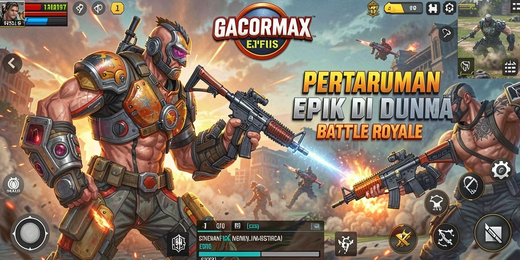 Screenshot utama GACORMAX menampilkan aksi seru dalam Battle Royale.
