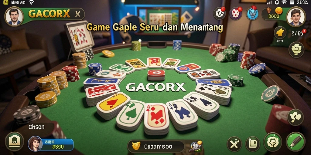 Screenshot GACORX menampilkan gameplay Gaple yang seru dan interaktif.
