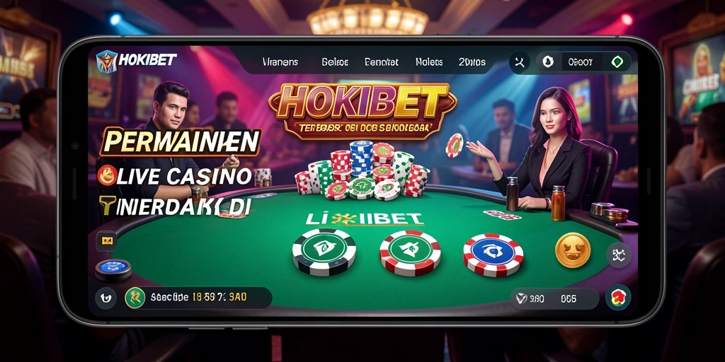 Screenshot gameplay HOKIBET menampilkan dealer profesional dan suasana Live Casino.