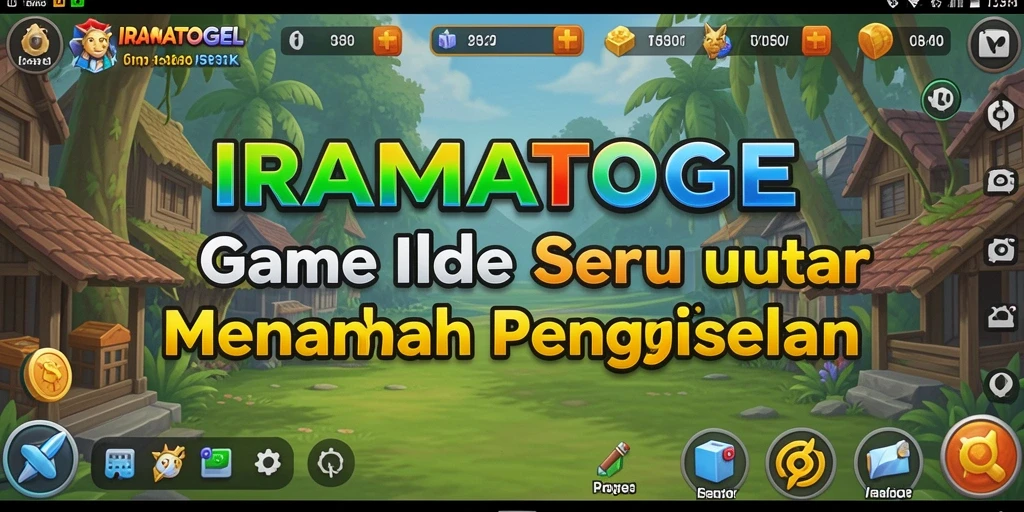 Screenshot utama gameplay IRAMATOGEL yang menampilkan suasana santai dan kemajuan karakter.