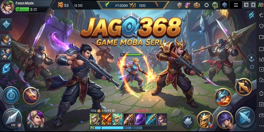 Tampilan screenshot JAGO368 menampilkan aksi seru dalam pertarungan tim MOBA.