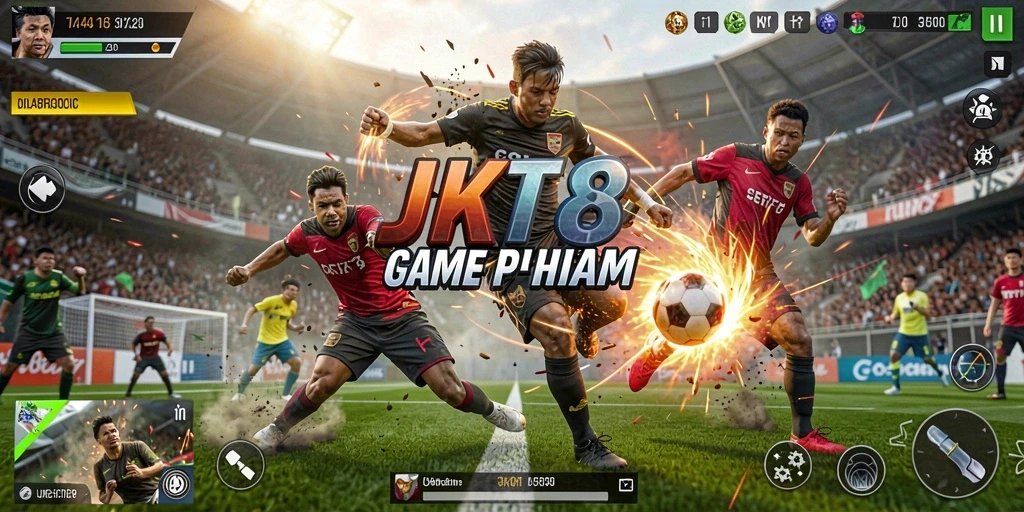 Screenshot utama JKT8 menampilkan aksi seru dalam permainan olahraga.