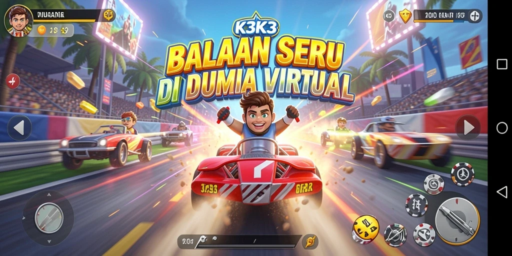 Screenshot menampilkan gameplay seru balapan di K3K3.