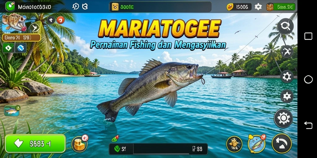 Tampilan gameplay MARIATOGEL yang menarik dalam petualangan memancing.