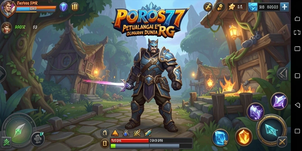 Tampilan gameplay POROS77 yang epik dengan aksi RPG mendebarkan.