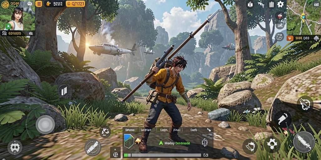 Screenshot gameplay QQ1221 menunjukkan petualangan mendebarkan di dunia terbuka.