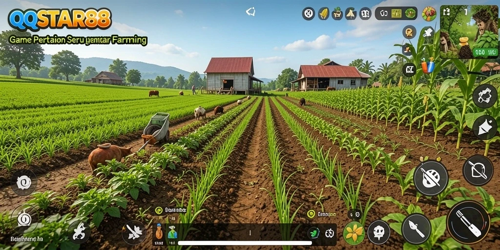 Tampilan gameplay QQSTAR88 yang menarik dengan aktivitas pertanian.