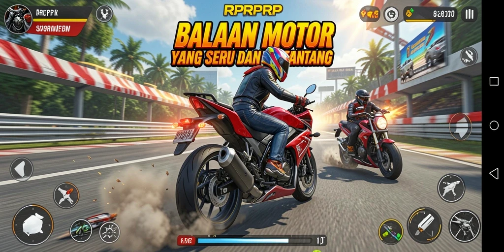 Screenshot RPRPRP menampilkan aksi balapan motor yang mendebarkan.