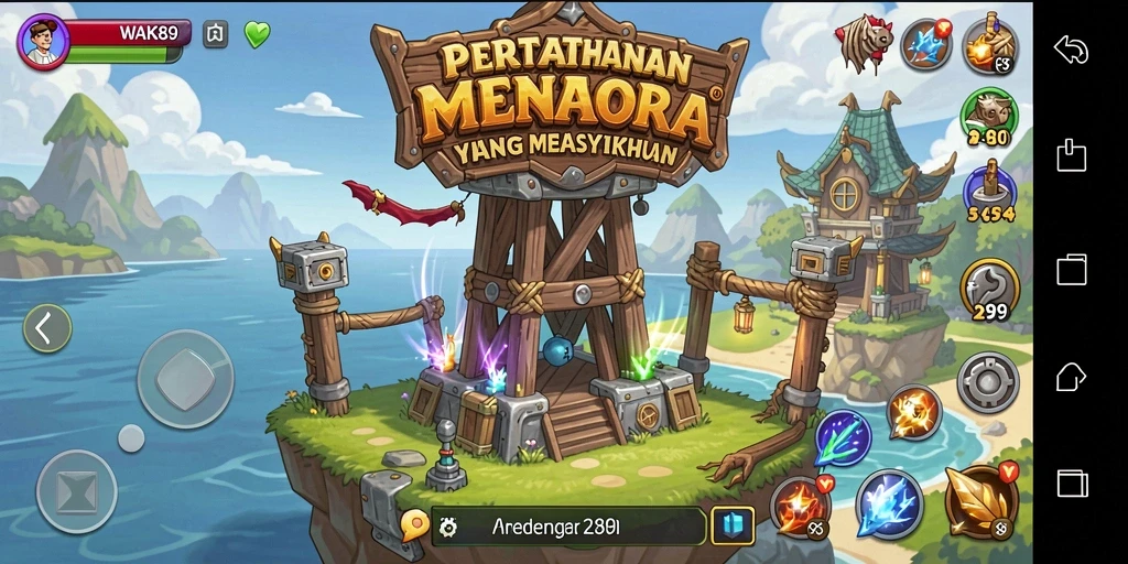 Tampilan gameplay <strong>WAK89</strong> dengan serangan menara yang dramatis.